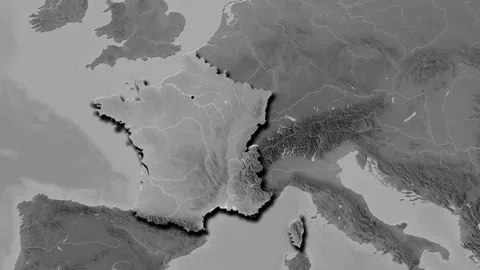 France map - glide. Shadow. Grayscale. Stock Footage 147134295