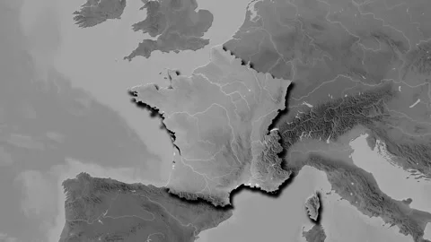 France map - glide. Shadow. Grayscale. Stock Footage 273586369
