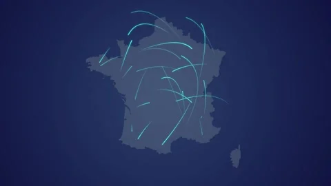 France Map with Glowing Light Connections Flowing Between Regions Vídeos de archivo 340557557