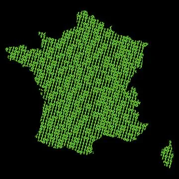 France map with green binary code illustration Illustrazione stock