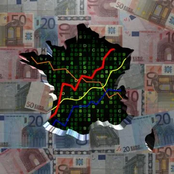 France map with hex code and graphs on euros illustration Stock-Illustration