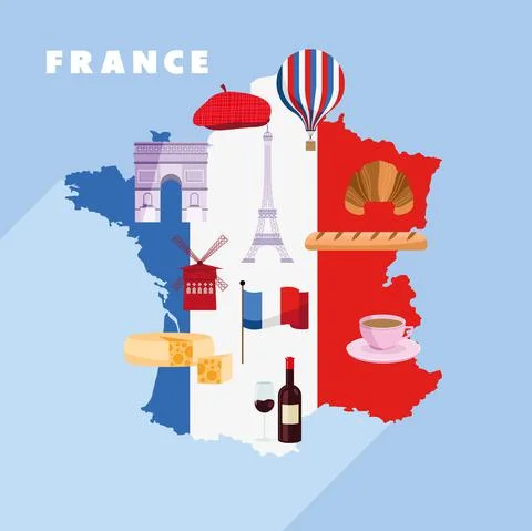 France map with icons Illustration