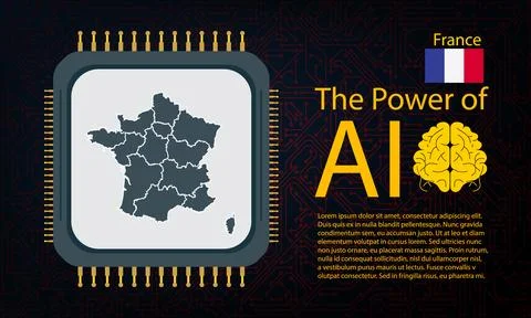 France map with microchip war and AI concept on circuit board, Power of AI .. Ilustração Stock