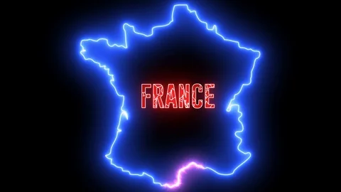 France map with neon light. Creative outline of French country Stock Footage 113822906