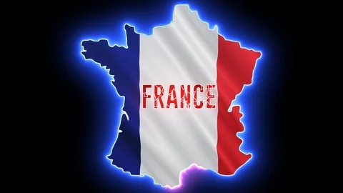 France map with neon light. Creative outline of French country with flag Stock Footage 113822968