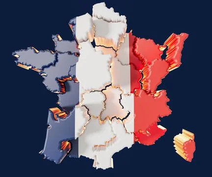 France Map With Offset Regions 3D Illustration Stock Illustration
