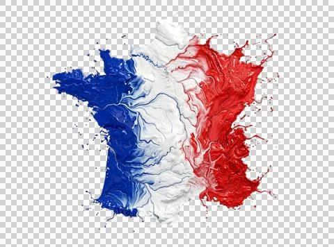 France map paint splash flag colors blue white red national symbol country. Stock Illustration