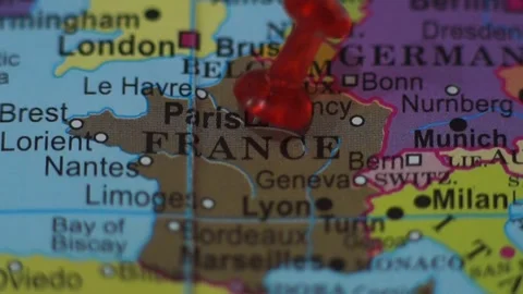 France Map With Red Push Pin Pointing, Closeup Stock Footage 251573205