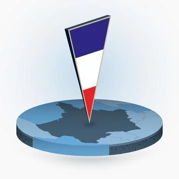 France map in round isometric style with triangular 3D flag of France Stock Illustration