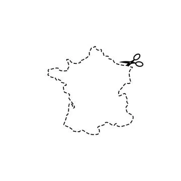 France map Scissors cut template. Dashed line continents of French country. v Illustrazione stock