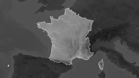 France map - solid. Border. Grayscale. Labels Stock Footage 176974805