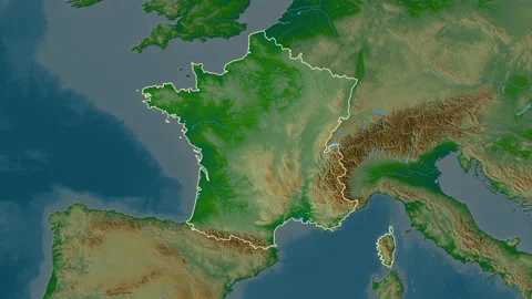 France map - solid. Border. Physical. Labels Stock Footage 221025709