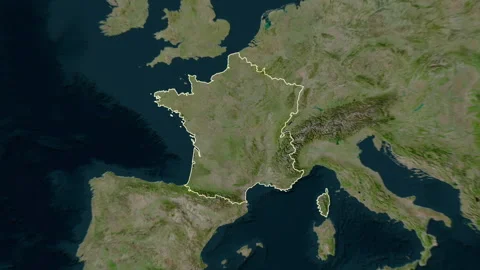 France map - solid. Border. Satellite. Labels Video stock 176973899