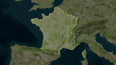 France map - solid. Border. Satellite. Labels Stock Footage 221024276