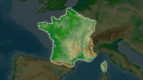 France map - solid. Glow. Physical. Stock Footage 241820671