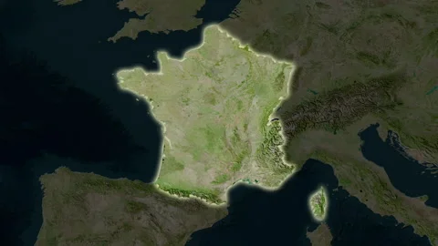 France map - solid. Glow. Satellite. Labels Stock Footage 176973672
