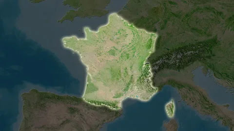 France map - solid. Glow. Satellite. Labels Stock Footage 176974278