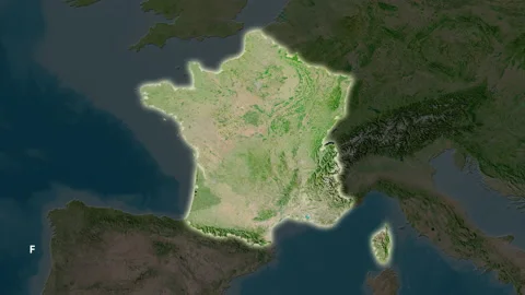 France map - solid. Glow. Satellite. Labels Stock Footage 221024454