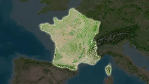 France map - solid. Glow. Satellite. Stock Footage 241820444