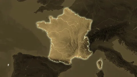 France map - solid. Glow. Sepia. Labels Stock Footage 221025311