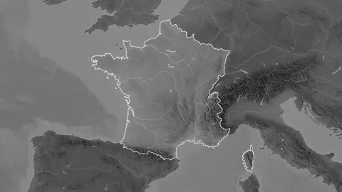France map - solid. Regions. Grayscale. Labels Stock Footage 321341298