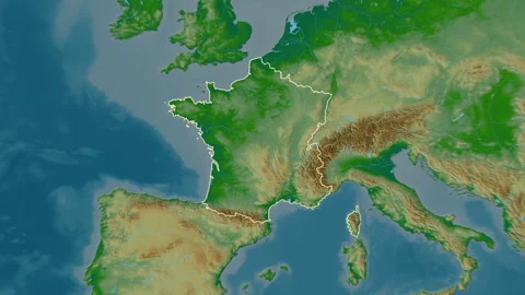 France map - solid. Regions. Physical. Labels Stock Footage 176975830