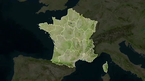 France map - solid. Regions. Satellite. Stock Footage 147144704
