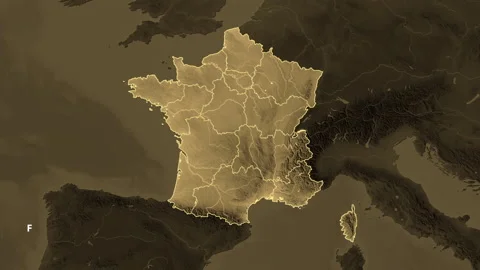 France map - solid. Regions. Sepia. Labels Stock Footage 176976314