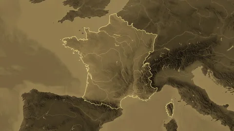 France map - solid. Regions. Sepia. Labels Stock Footage 321341646