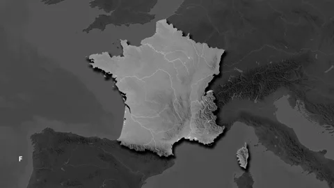 France map - solid. Shadow. Grayscale. Labels Stock Footage 321313057