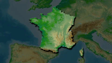 France map - solid. Shadow. Physical. Stock Footage 147151027