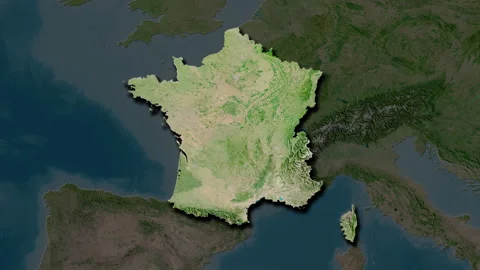 France map - solid. Shadow. Satellite. Labels Stock Footage 176974492