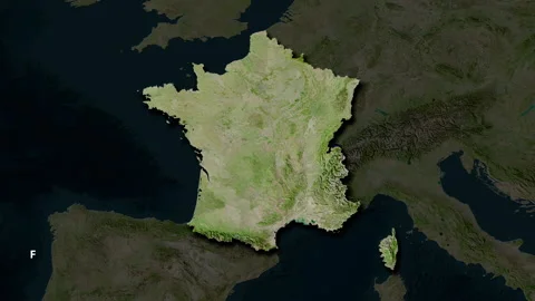 France map - solid. Shadow. Satellite. Labels Stock Footage 321311150