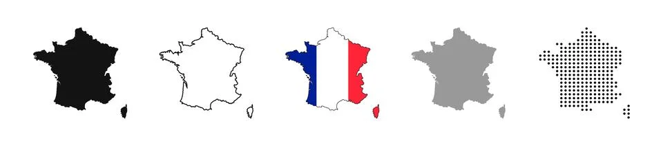 France map vector icon set. Silhouette, states, regions, outline, flag, fla.. Stockillustratie