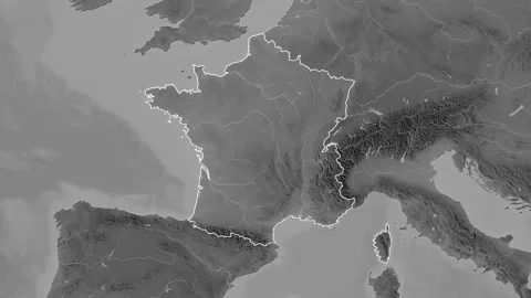 France map - zoom. Border. Grayscale. Stock Footage 147178553