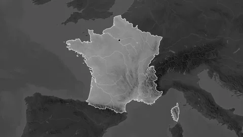 France map - zoom. Border. Grayscale. Stock Footage 176976689