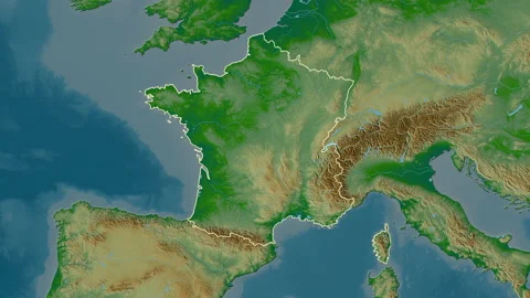 France map - zoom. Border. Physical. Stock Footage 147188644
