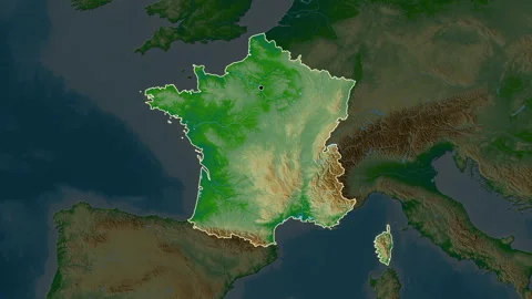 France map - zoom. Border. Physical. Stock Footage 176976917