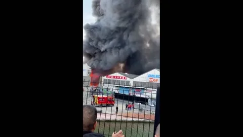 France: Massive Fire Erupts At Textile Warehouse In Aubervilliers Stock Footage 243754615