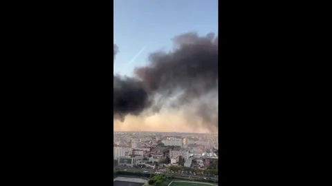 France: Massive smoke plume rises as bus catches fire in Paris, France Stock Footage 337210934