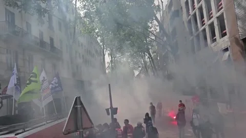 France: May 8 Protests Against Macron  Visit To Lyon Turn Violent 2 Stock Footage 240744364