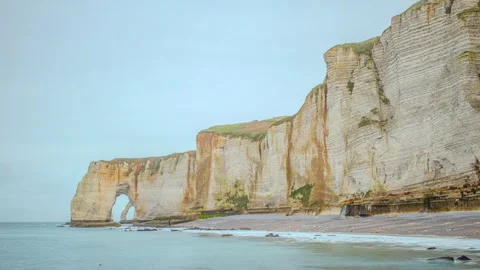 France, Normandy, cliffs of Etretat. Panoramic timelapse of Alabaster Coast Stock Footage 266795428