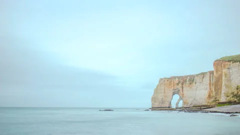 France, Normandy, cliffs of Etretat. Panoramic timelapse of Alabaster Coast Stock Footage 266804203