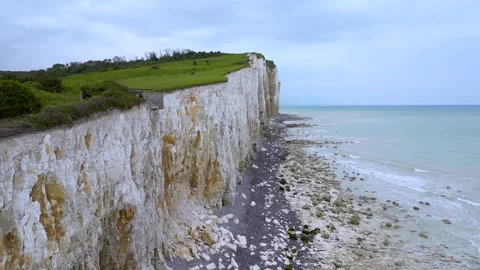 France Normandy White Cliffs Drone Stock Footage 315220529