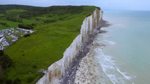 France Normandy White Cliffs Drone Stock Footage 315429353
