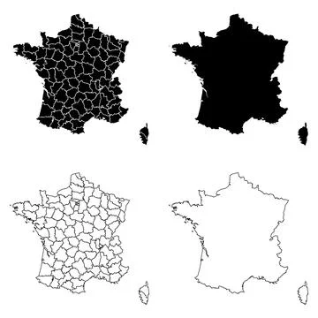 France Outline and Solid Fill Map Set. 스톡 일러스트