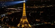 France Paris Aerial V6 True Birdseye Of Eiffel Tower Illuminated At Night 8/18 Stock Footage