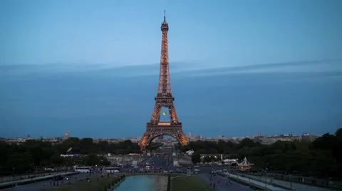FRANCE, PARIS Blinking Eiffel Tower in the evening, time-lapse.Trocadero Stock Footage 63033400