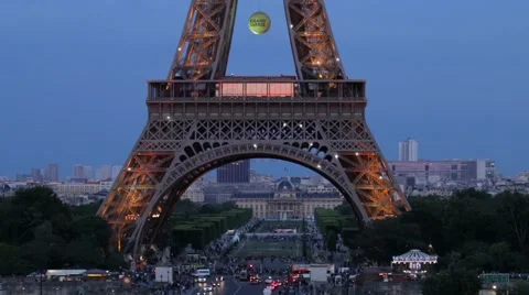 FRANCE, PARIS Blinking Eiffel Tower in the evening time, vertical pan Stock Footage 64919275