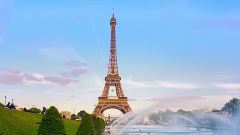 FRANCE Paris cityscape Eiffel tower motion time-lapse hyperlapse Видео 111179320